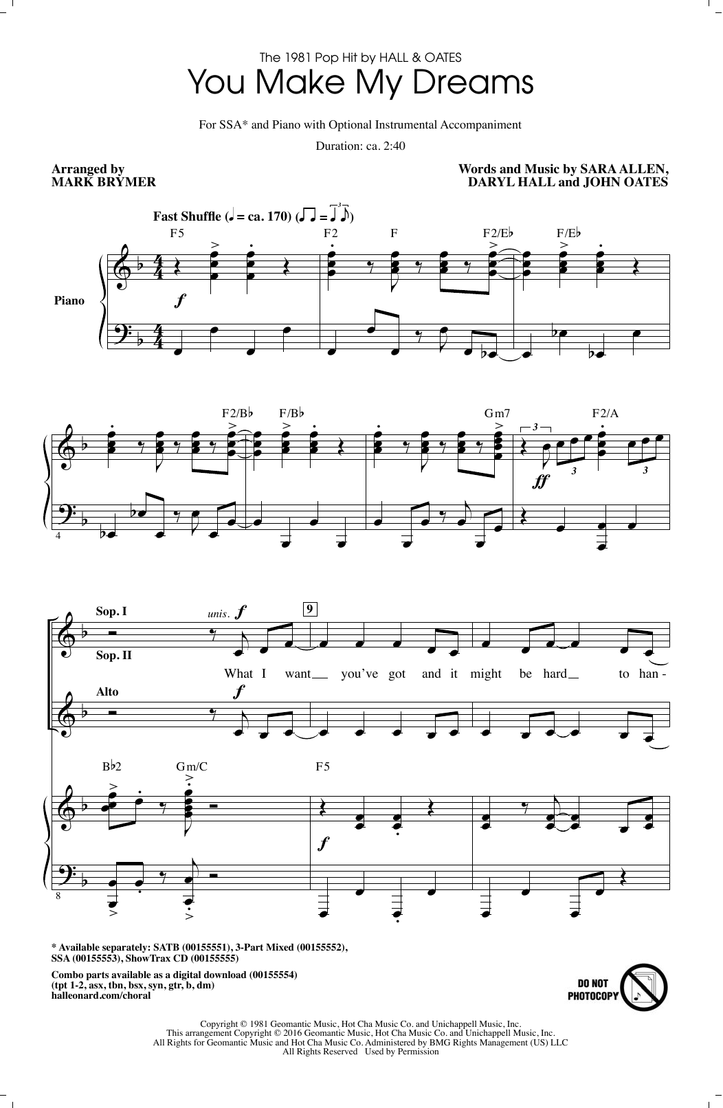 Mark Brymer You Make My Dreams Sheet Music Notes & Chords for 3-Part Mixed - Download or Print PDF