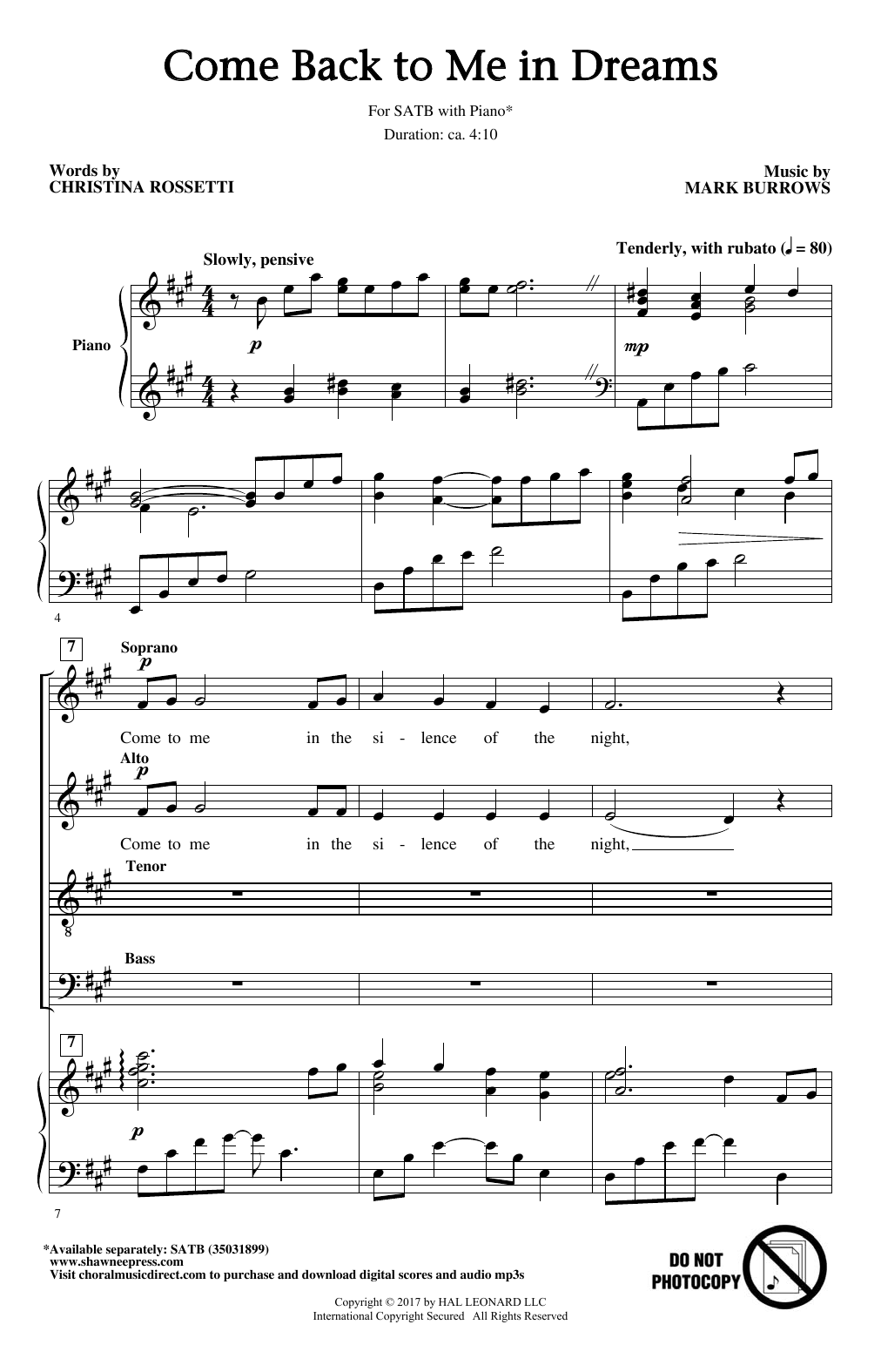 Mark Burrows Come Back To Me In Dreams Sheet Music Notes & Chords for SATB - Download or Print PDF