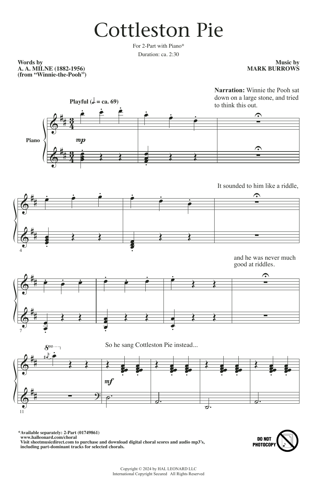 Mark Burrows Cottleston Pie Sheet Music Notes & Chords for 2-Part Choir - Download or Print PDF