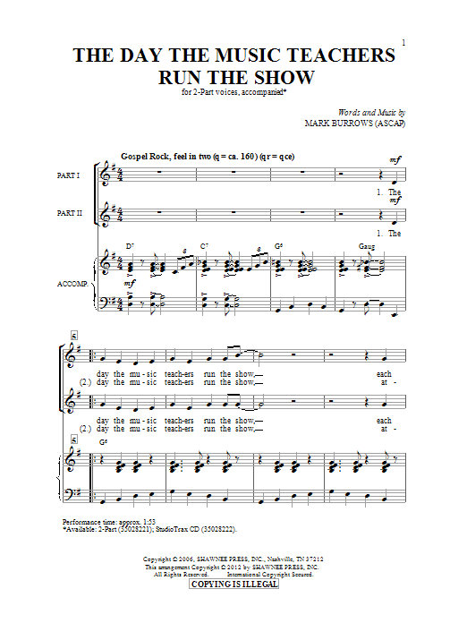 Mark Burrows The Day The Music Teachers Run The Show Sheet Music Notes & Chords for 2-Part Choir - Download or Print PDF