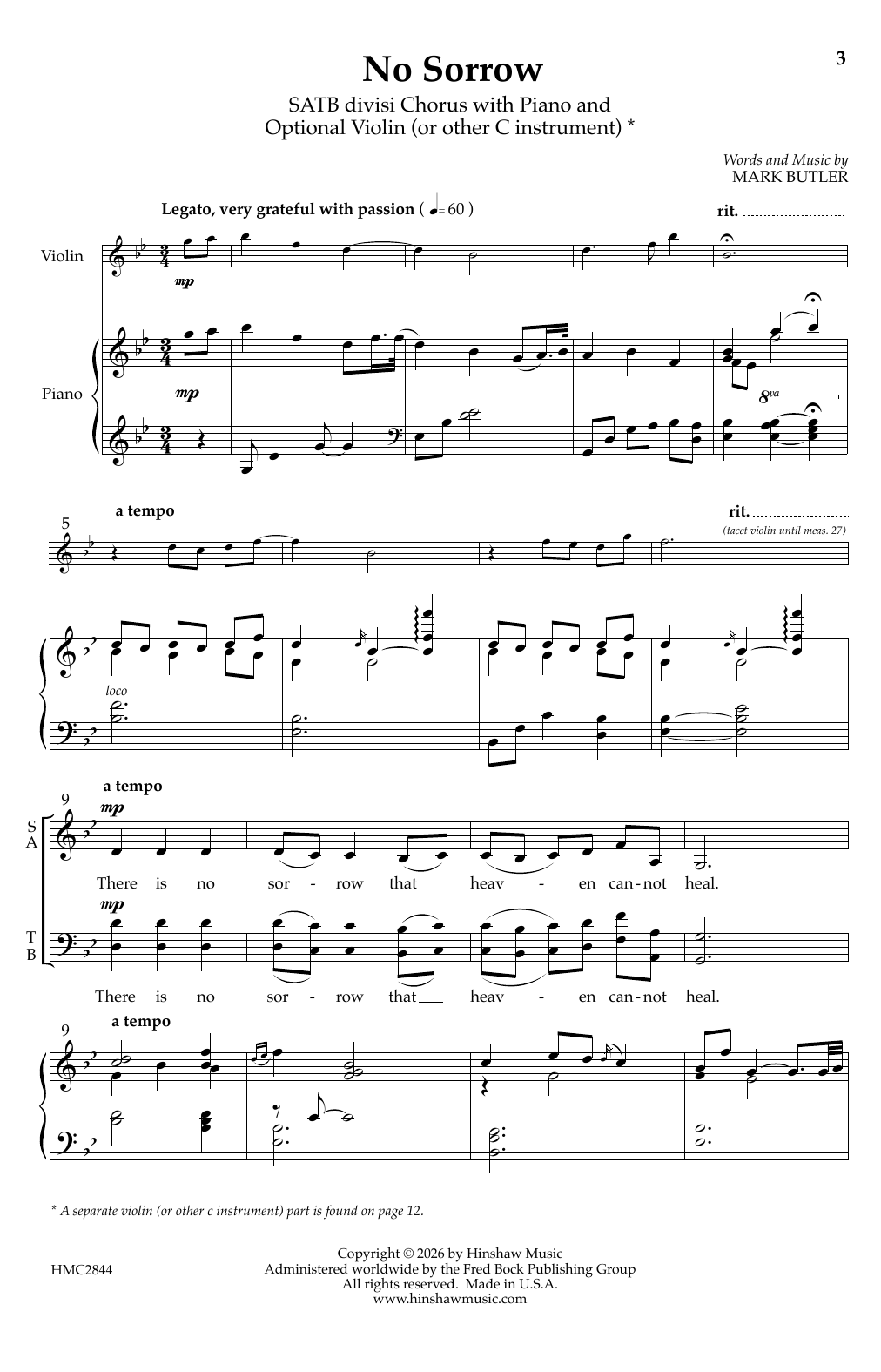 Mark Butler No Sorrow Sheet Music Notes & Chords for Choir - Download or Print PDF