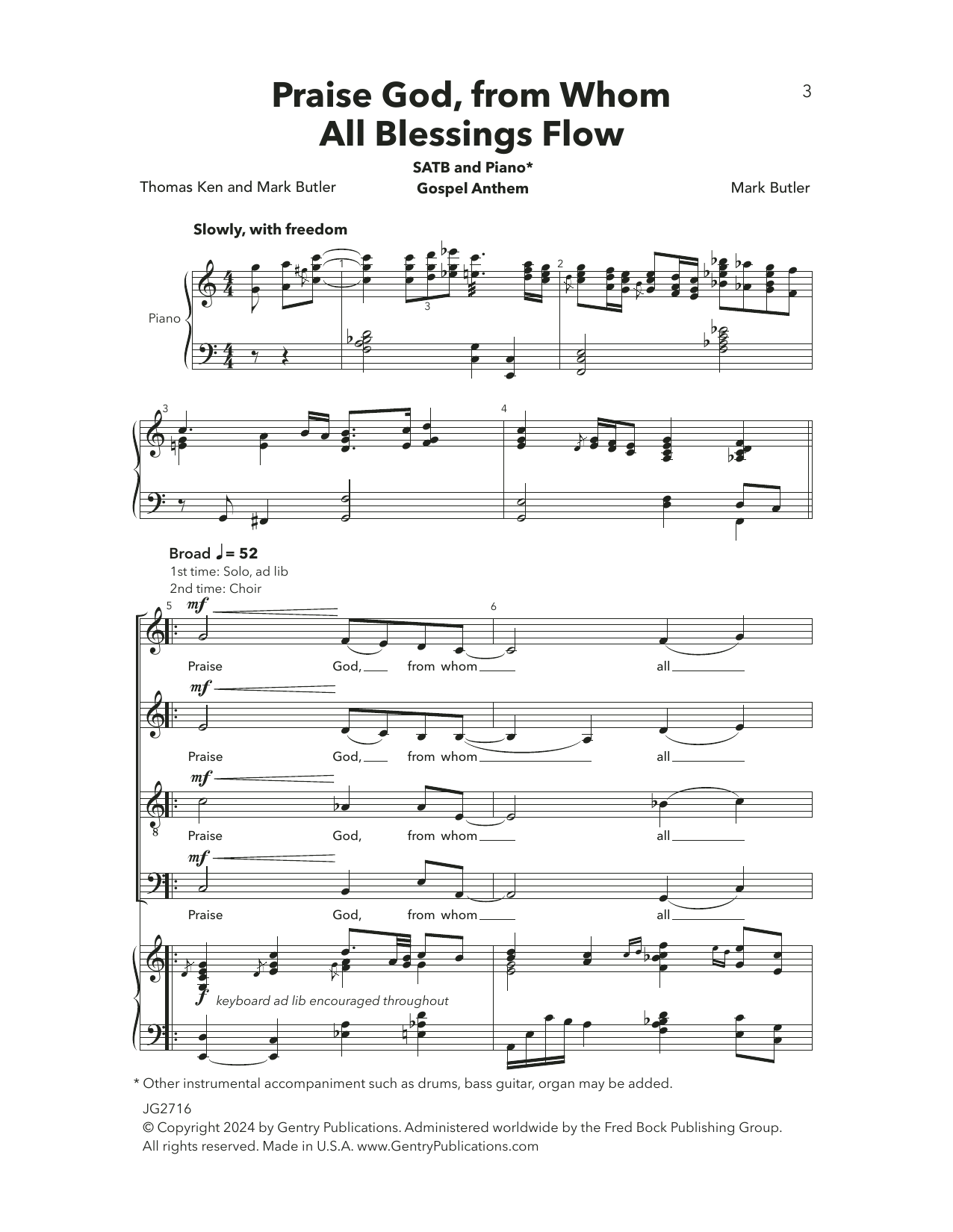 Mark Butler Praise God, From Whom All Blessings Flow Sheet Music Notes & Chords for SATB Choir - Download or Print PDF