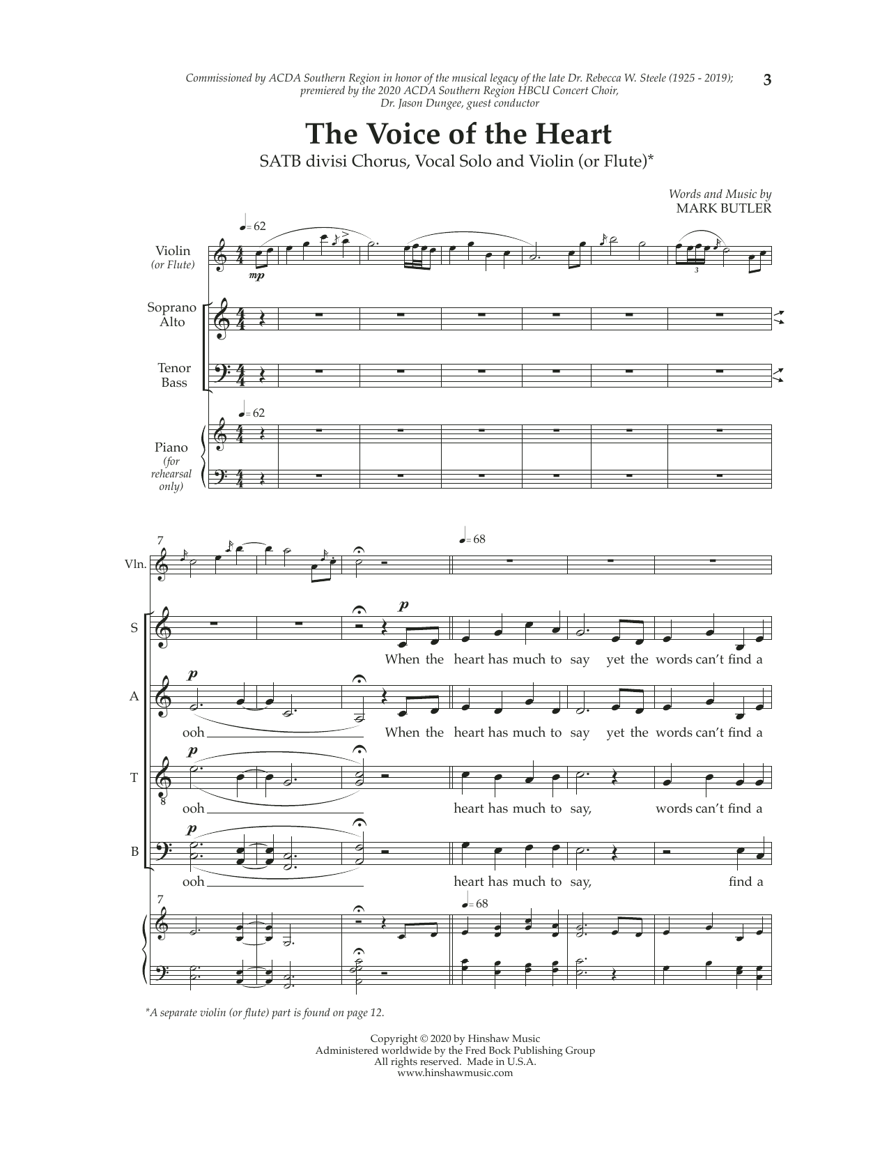 Mark Butler The Voice Of The Heart Sheet Music Notes & Chords for SATB Choir - Download or Print PDF