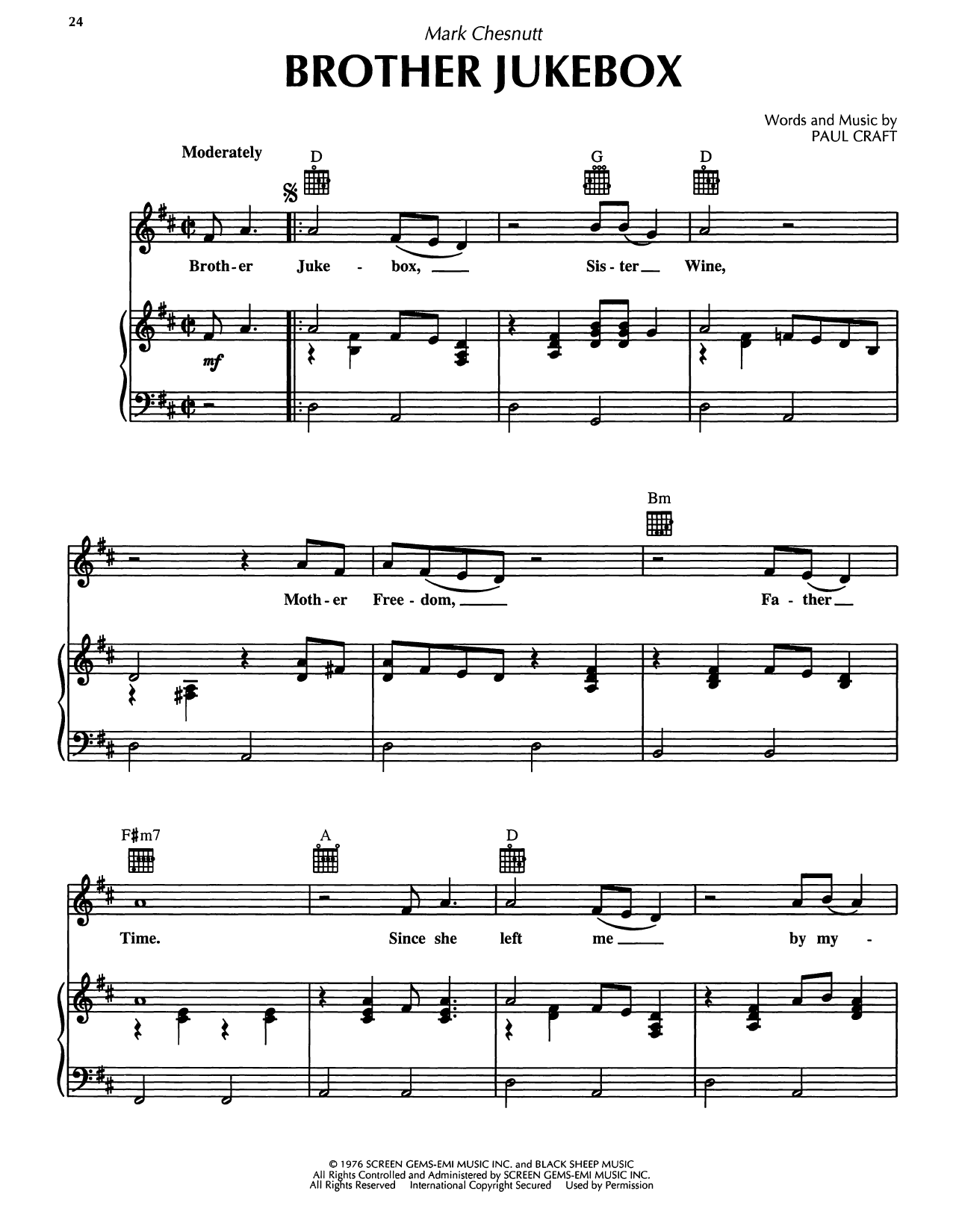 Mark Chesnutt Brother Jukebox Sheet Music Notes & Chords for Piano, Vocal & Guitar Chords (Right-Hand Melody) - Download or Print PDF Mark Chesnutt Brother Jukebox Sheet Music Notes & Chords for Piano, Vocal & Guitar Chords (Right-Hand Melody) - Download or Print PDF