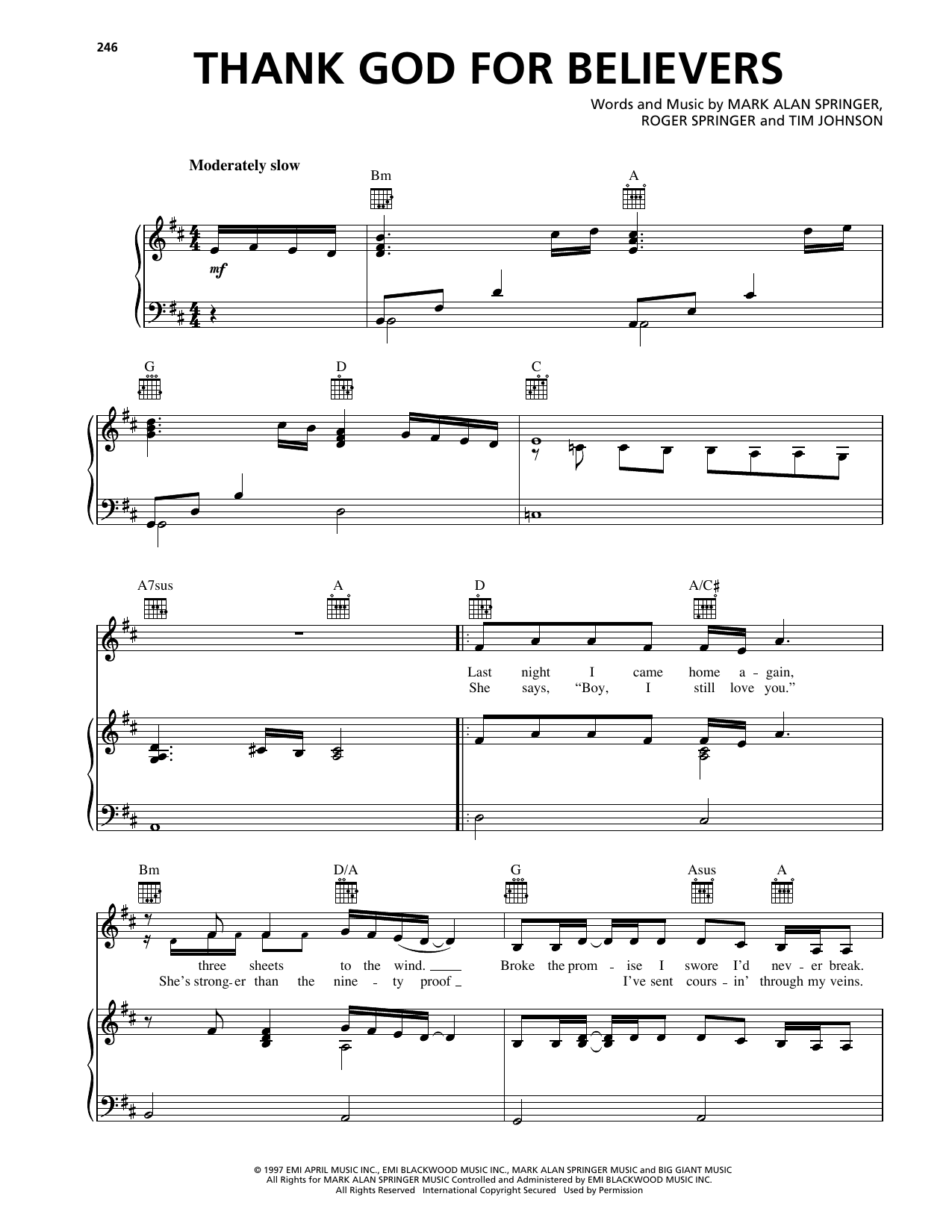Mark Chesnutt Thank God For Believers Sheet Music Notes & Chords for Piano, Vocal & Guitar Chords (Right-Hand Melody) - Download or Print PDF