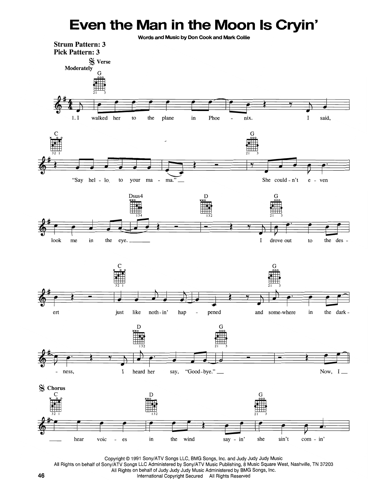 Mark Collie Even The Man In The Moon Is Cryin' Sheet Music Notes & Chords for Easy Guitar - Download or Print PDF