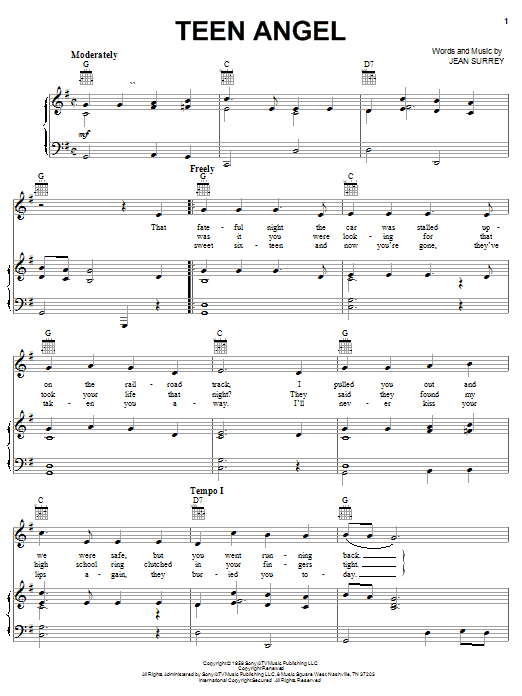 Mark Dinning Teen Angel Sheet Music Notes & Chords for Lyrics & Chords - Download or Print PDF