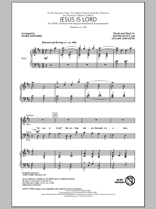 Mark Edwards Jesus Is Lord Sheet Music Notes & Chords for TTBB - Download or Print PDF