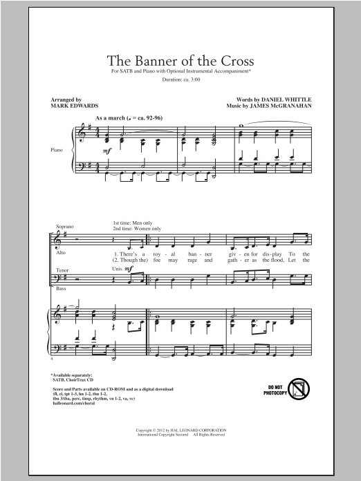 Mark Edwards The Banner Of The Cross Sheet Music Notes & Chords for SATB - Download or Print PDF