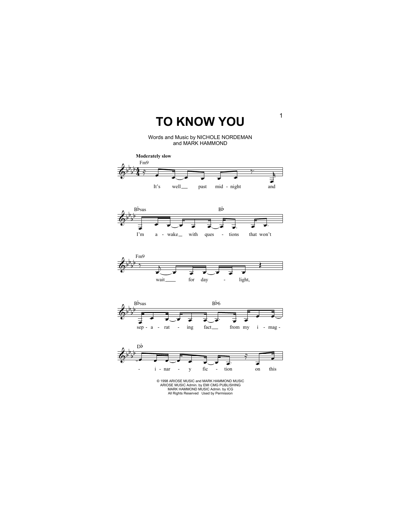 Mark Hammond To Know You Sheet Music Notes & Chords for Melody Line, Lyrics & Chords - Download or Print PDF