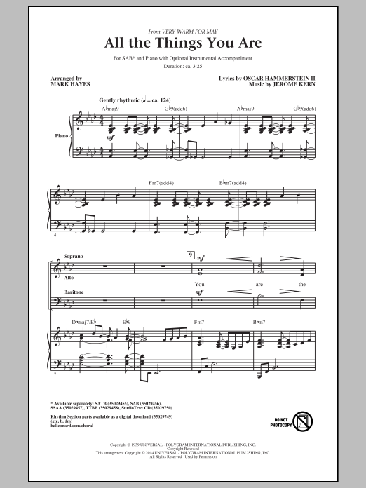 Mark Hayes All The Things You Are Sheet Music Notes & Chords for SAB - Download or Print PDF