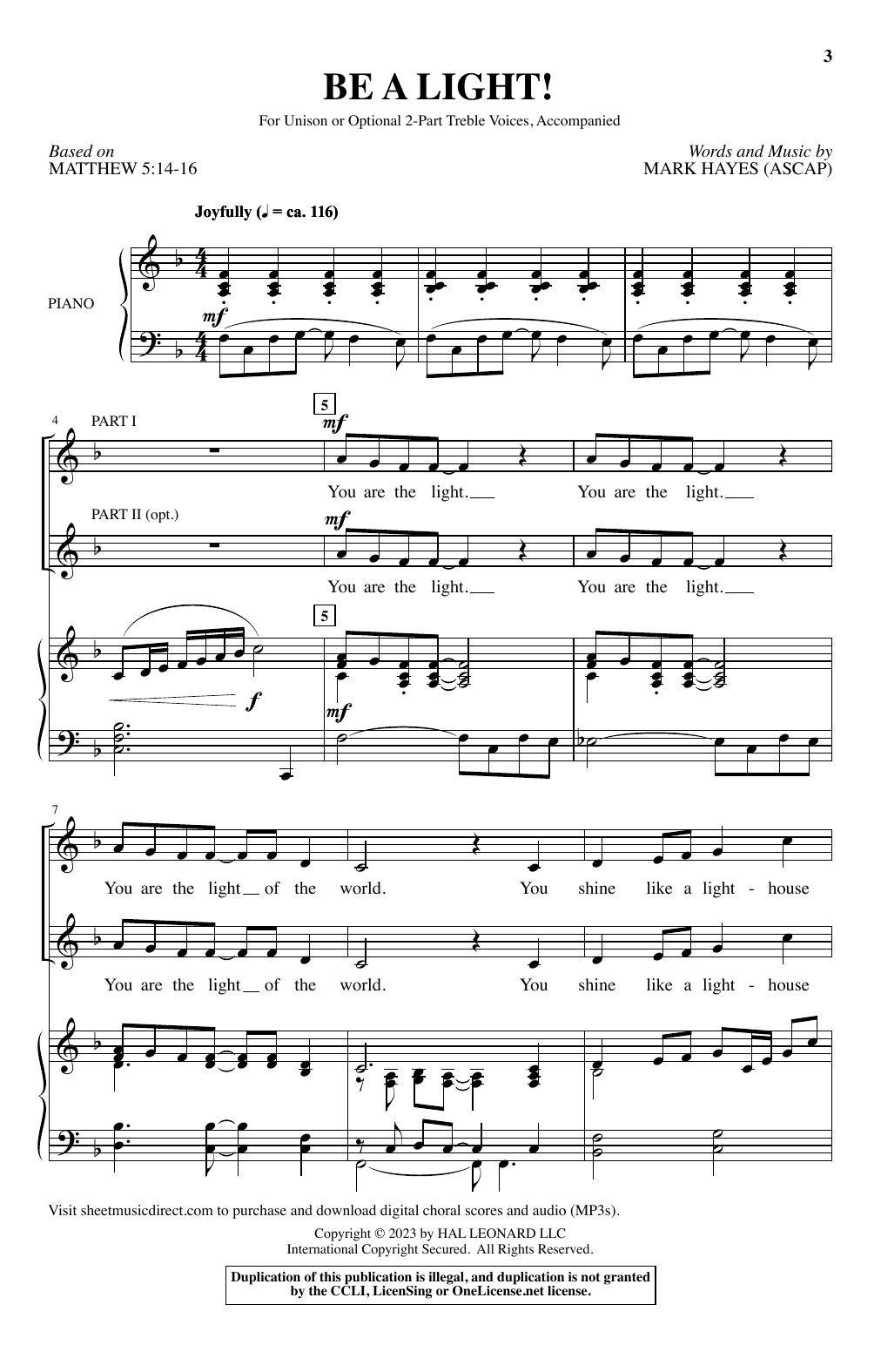 Mark Hayes Be A Light! Sheet Music Notes & Chords for Choir - Download or Print PDF