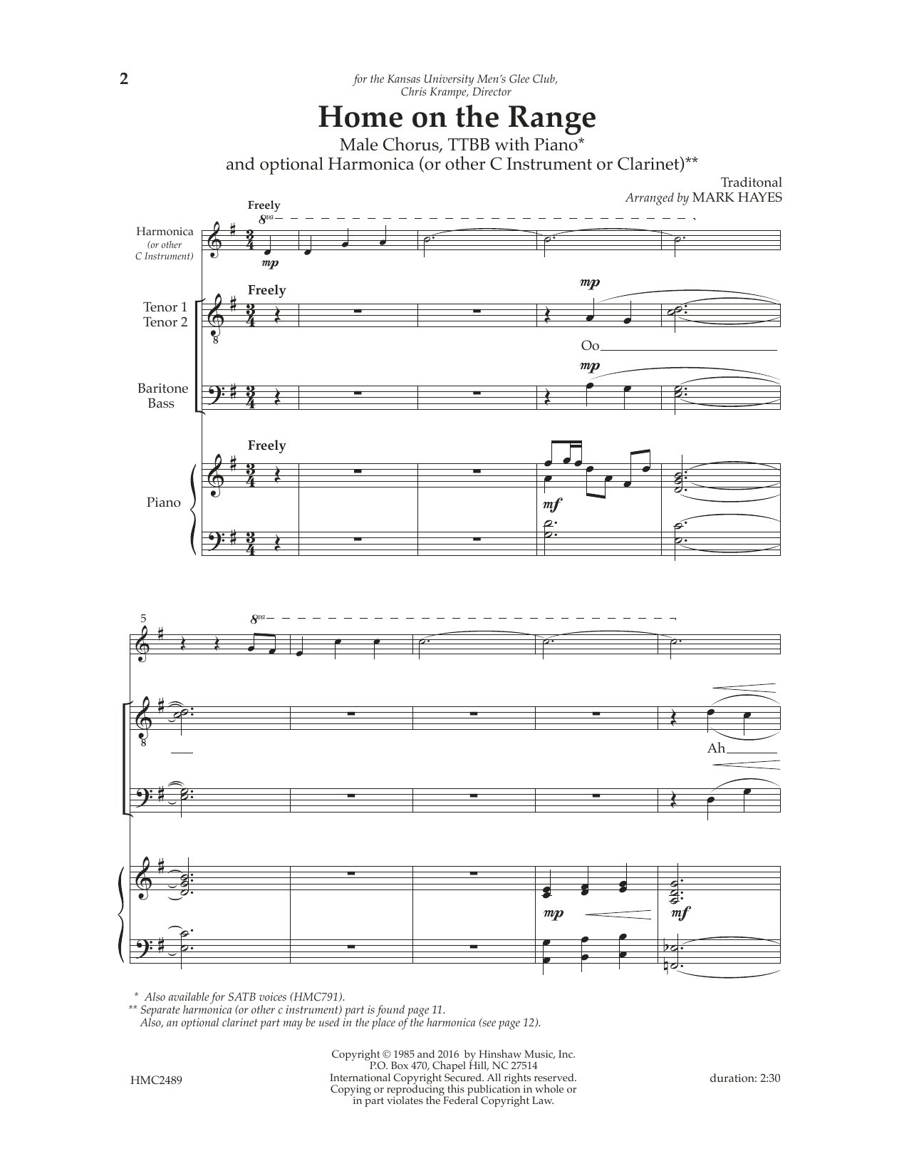 Mark Hayes Home On The Range Sheet Music Notes & Chords for TTBB Choir - Download or Print PDF