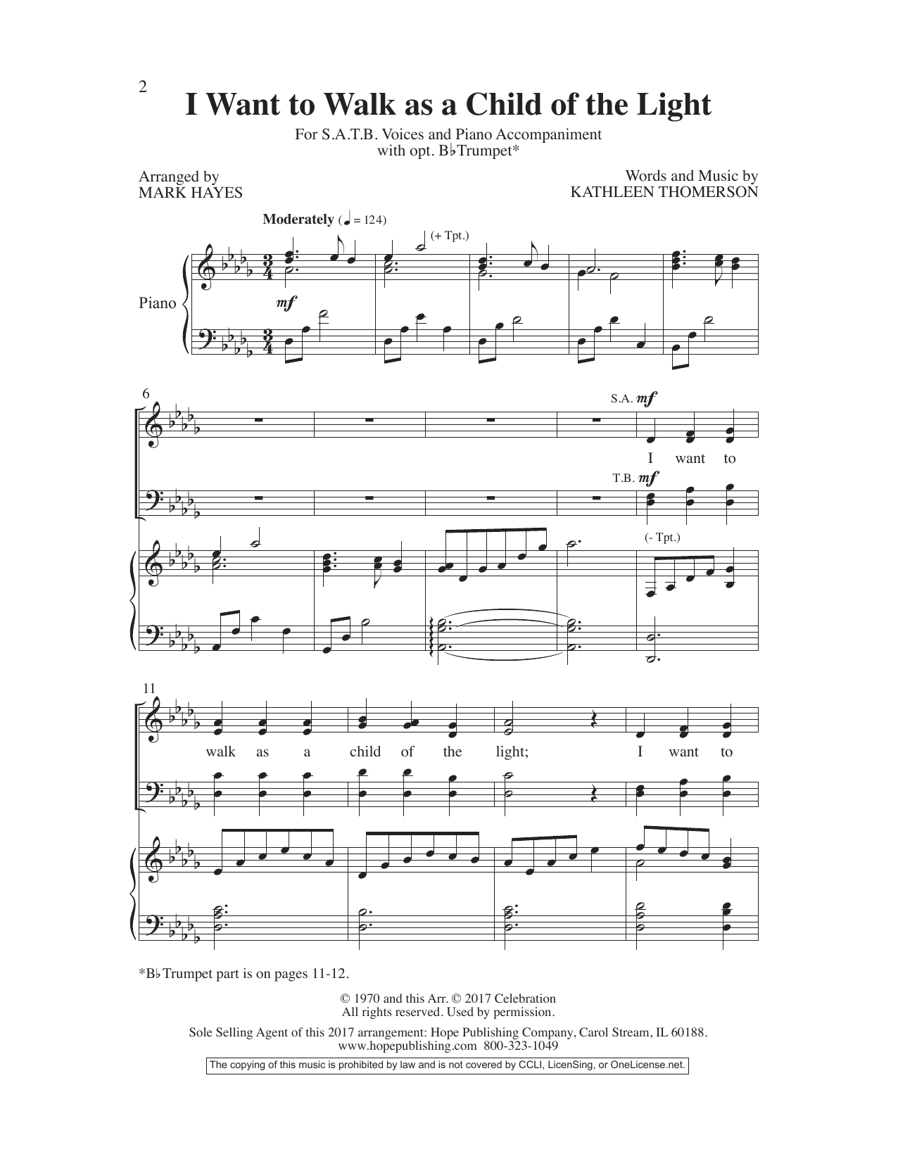 Mark Hayes I Want to Walk as a Child of the Light Sheet Music Notes & Chords for Choir - Download or Print PDF