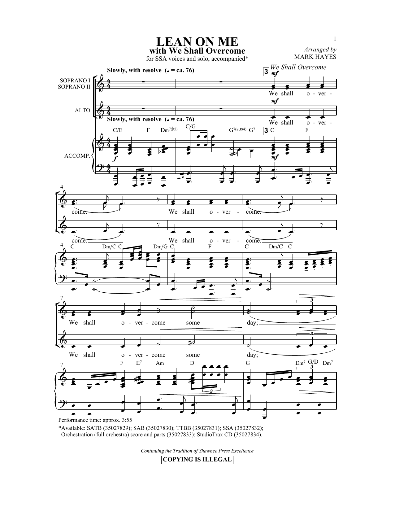 Mark Hayes Lean On Me (with We Shall Overcome) Sheet Music Notes & Chords for SATB - Download or Print PDF