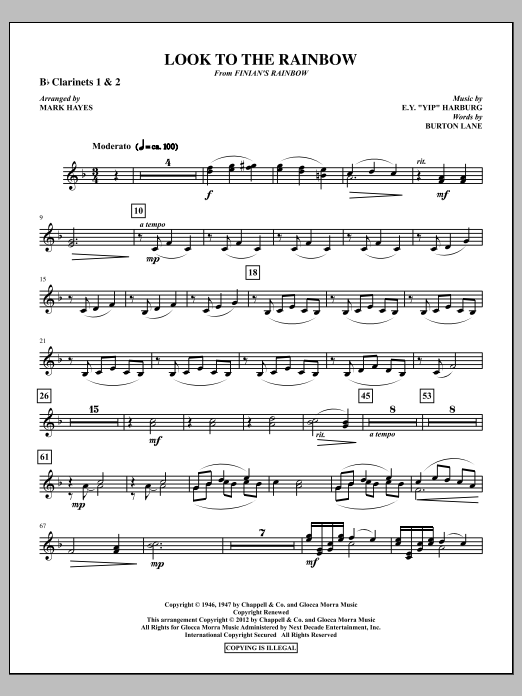 Mark Hayes Look To The Rainbow - Bb Clarinet 1,2 Sheet Music Notes & Chords for Choir Instrumental Pak - Download or Print PDF