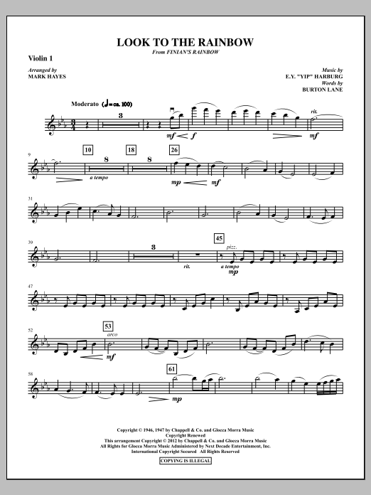 Mark Hayes Look To The Rainbow - Violin 1 Sheet Music Notes & Chords for Choir Instrumental Pak - Download or Print PDF