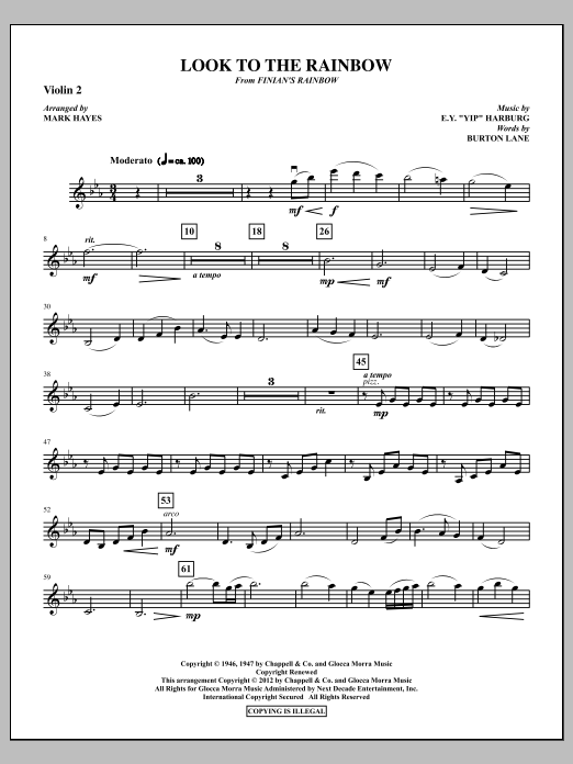 Mark Hayes Look To The Rainbow - Violin 2 Sheet Music Notes & Chords for Choir Instrumental Pak - Download or Print PDF