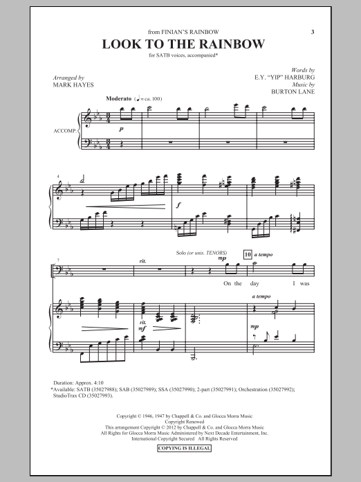 Mark Hayes Look To The Rainbow Sheet Music Notes & Chords for SATB - Download or Print PDF