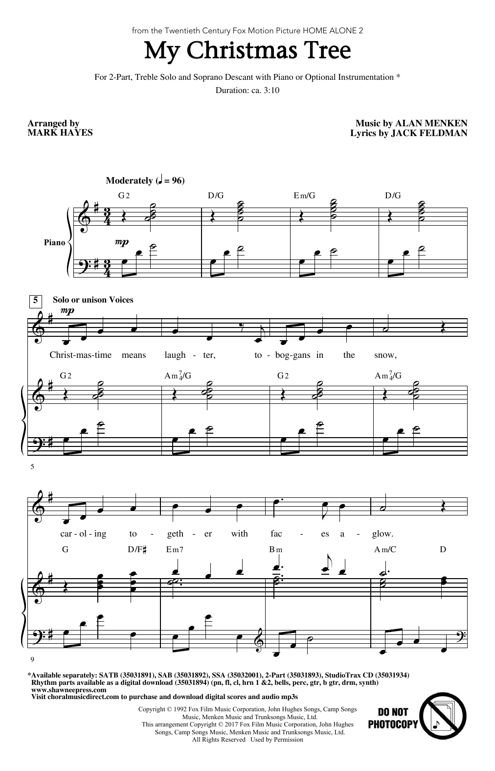 Mark Hayes My Christmas Tree Sheet Music Notes & Chords for 2-Part Choir - Download or Print PDF