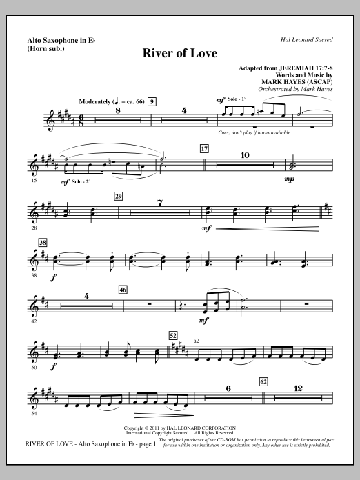 Mark Hayes River Of Love - Alto Sax (sub. Horn) Sheet Music Notes & Chords for Choir Instrumental Pak - Download or Print PDF