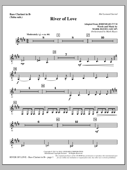 Mark Hayes River Of Love - Bass Clarinet (sub. Tuba) Sheet Music Notes & Chords for Choir Instrumental Pak - Download or Print PDF