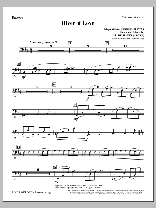 Mark Hayes River Of Love - Bassoon Sheet Music Notes & Chords for Choir Instrumental Pak - Download or Print PDF