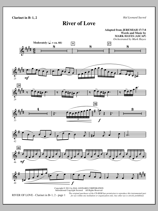 Mark Hayes River Of Love - Bb Clarinet 1 & 2 Sheet Music Notes & Chords for Choir Instrumental Pak - Download or Print PDF