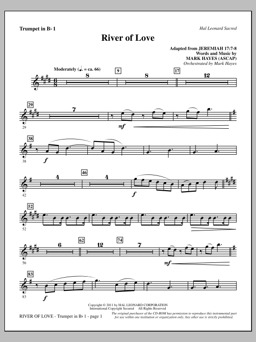 Mark Hayes River Of Love - Bb Trumpet 1 Sheet Music Notes & Chords for Choir Instrumental Pak - Download or Print PDF