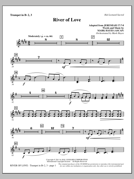 Mark Hayes River Of Love - Bb Trumpet 2,3 Sheet Music Notes & Chords for Choir Instrumental Pak - Download or Print PDF