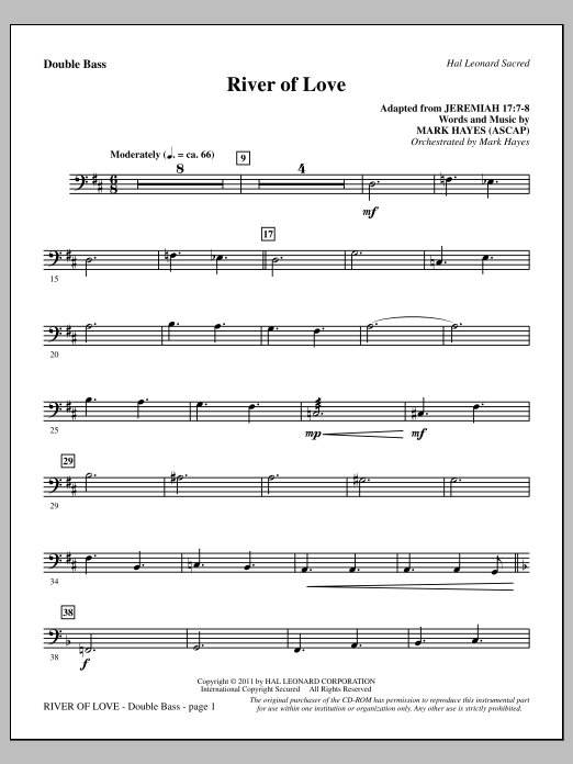 Mark Hayes River Of Love - Double Bass Sheet Music Notes & Chords for Choir Instrumental Pak - Download or Print PDF