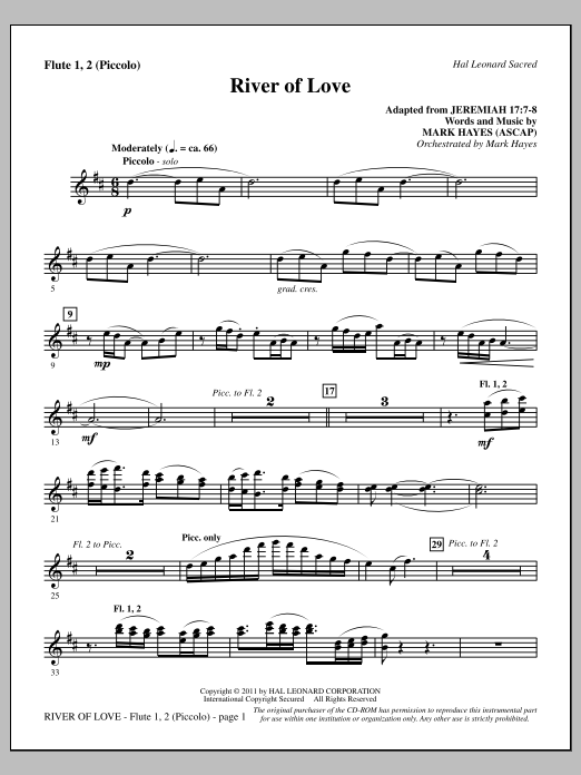 Mark Hayes River Of Love - Flute 1,2/Piccolo Sheet Music Notes & Chords for Choir Instrumental Pak - Download or Print PDF