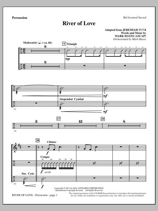 Mark Hayes River Of Love - Percussion Sheet Music Notes & Chords for Choir Instrumental Pak - Download or Print PDF