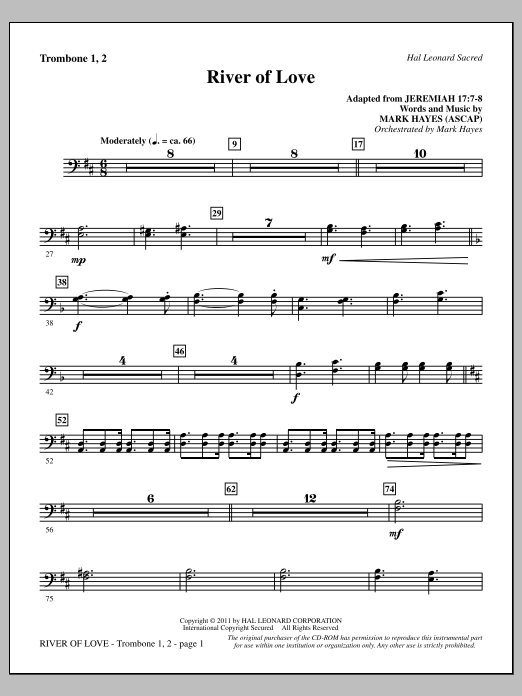 Mark Hayes River Of Love - Trombone 1 & 2 Sheet Music Notes & Chords for Choir Instrumental Pak - Download or Print PDF