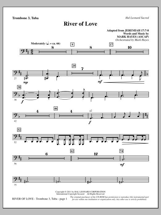 Mark Hayes River Of Love - Trombone 3/Tuba Sheet Music Notes & Chords for Choir Instrumental Pak - Download or Print PDF