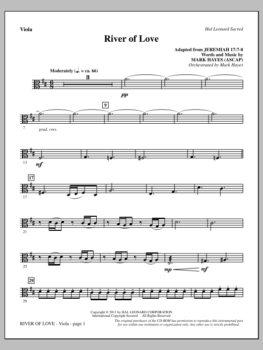 Mark Hayes River Of Love - Viola Sheet Music Notes & Chords for Choir Instrumental Pak - Download or Print PDF