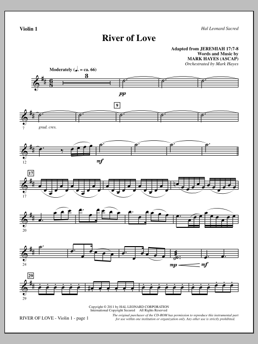 Mark Hayes River Of Love - Violin 1 Sheet Music Notes & Chords for Choir Instrumental Pak - Download or Print PDF