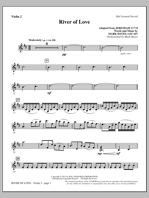 Mark Hayes River Of Love - Violin 2 Sheet Music Notes & Chords for Choir Instrumental Pak - Download or Print PDF