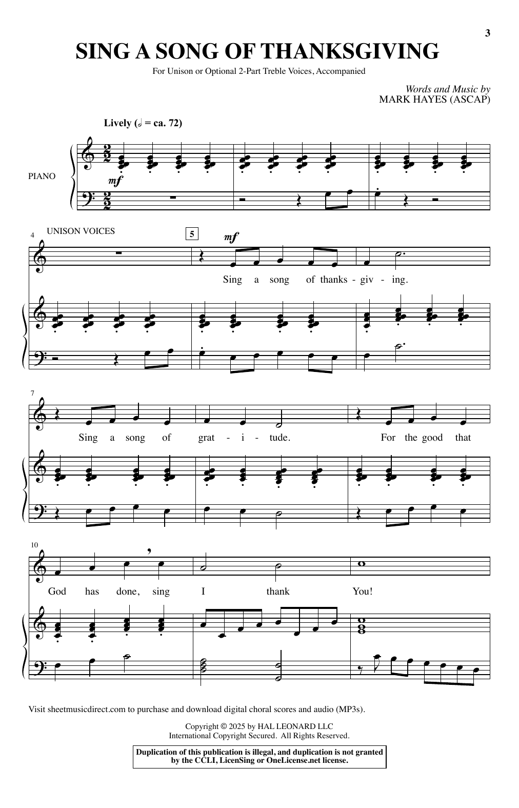 Mark Hayes Sing A Song Of Thanksgiving Sheet Music Notes & Chords for Choir - Download or Print PDF