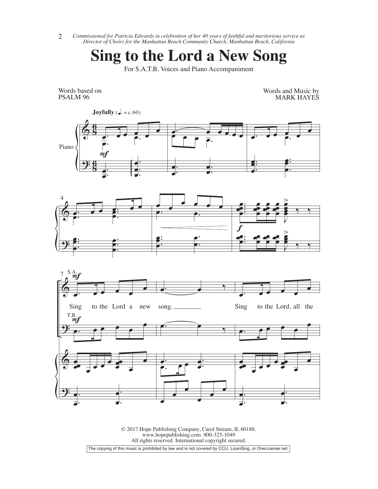 Mark Hayes Sing To The Lord A New Song Sheet Music Notes & Chords for Choir - Download or Print PDF