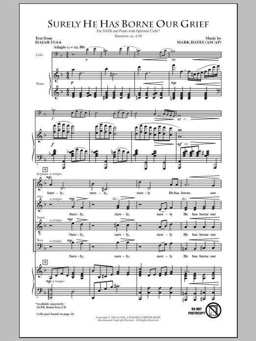 Mark Hayes Surely He Has Borne Our Grief Sheet Music Notes & Chords for SATB - Download or Print PDF