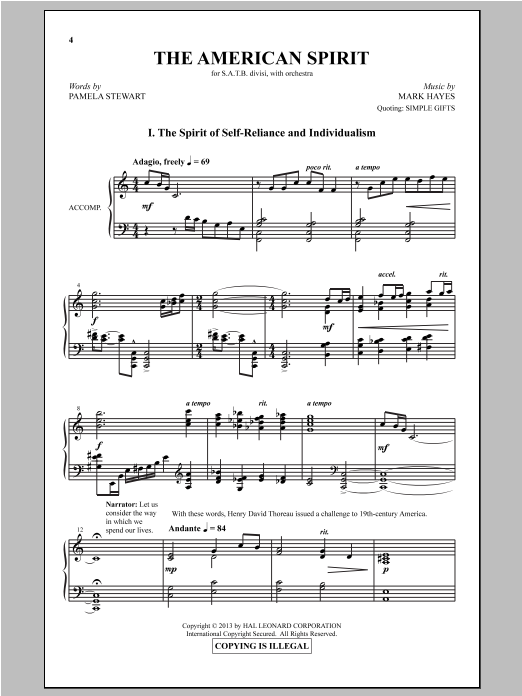 Mark Hayes The American Spirit Sheet Music Notes & Chords for SATB - Download or Print PDF