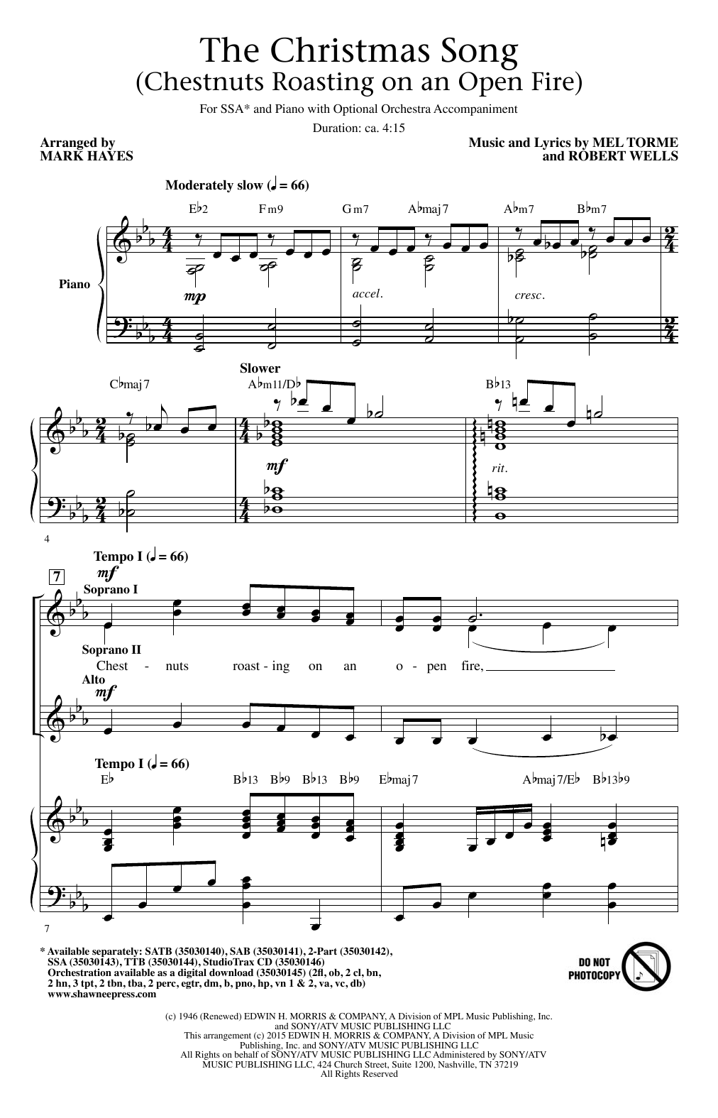 Mel Torme The Christmas Song (Chestnuts Roasting On An Open Fire) (arr. Mark Hayes) Sheet Music Notes & Chords for SAB - Download or Print PDF