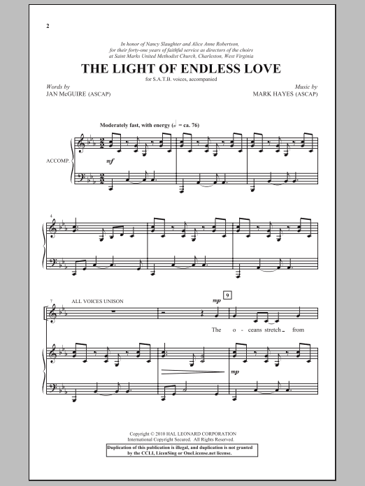 Mark Hayes The Light Of Endless Love Sheet Music Notes & Chords for SATB - Download or Print PDF
