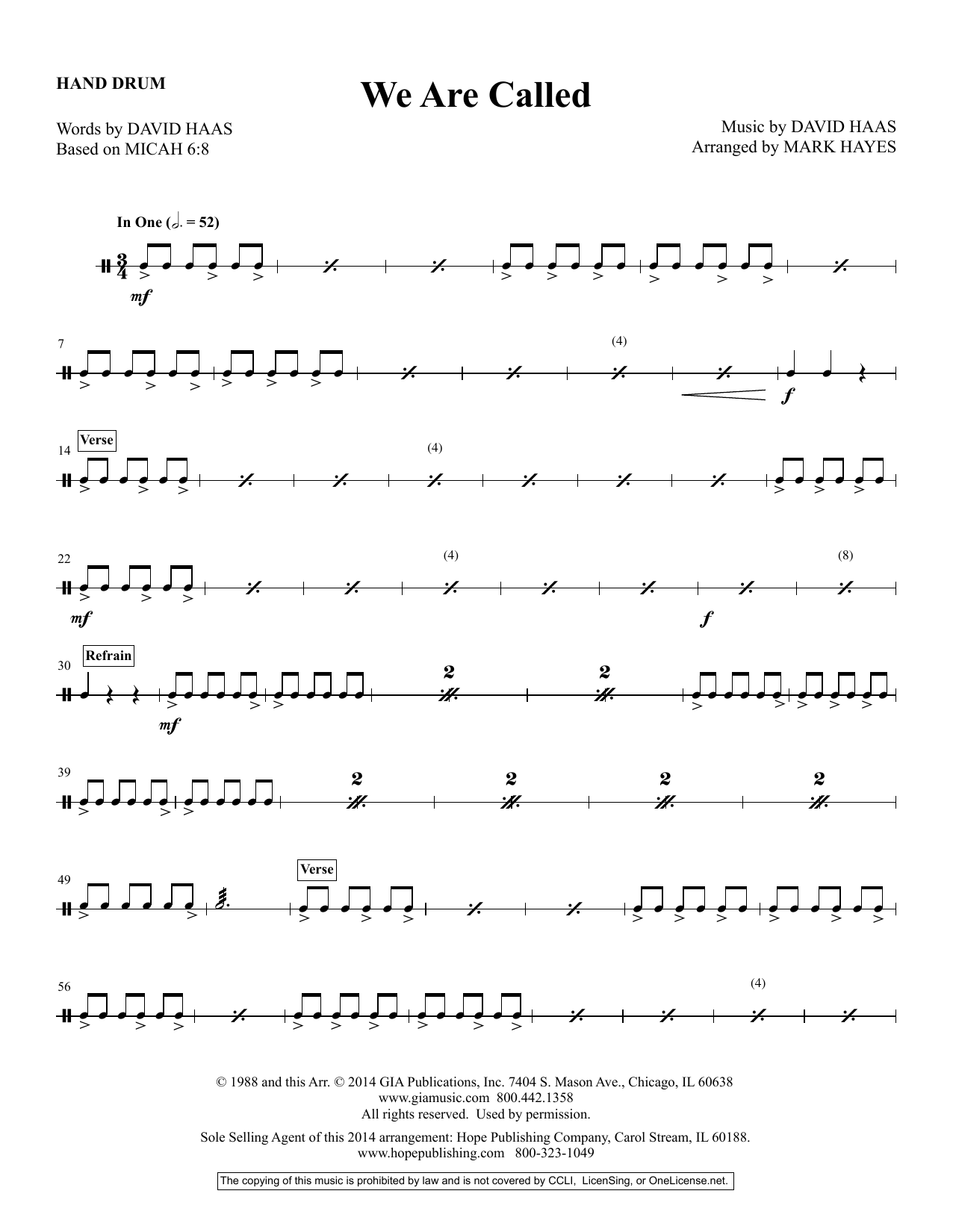 Mark Hayes We Are Called - Hand Drum Sheet Music Notes & Chords for Choir Instrumental Pak - Download or Print PDF