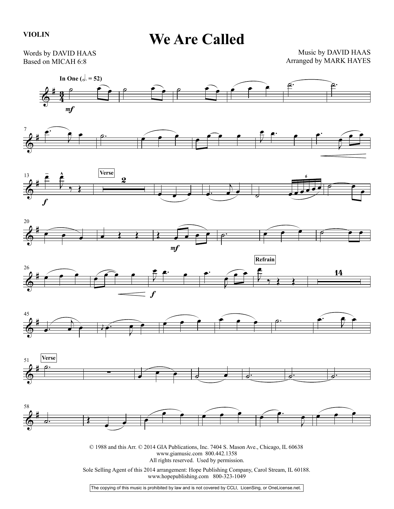 Mark Hayes We Are Called - Violin Sheet Music Notes & Chords for Choir Instrumental Pak - Download or Print PDF