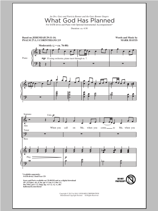 Mark Hayes What God Has Planned Sheet Music Notes & Chords for SATB - Download or Print PDF