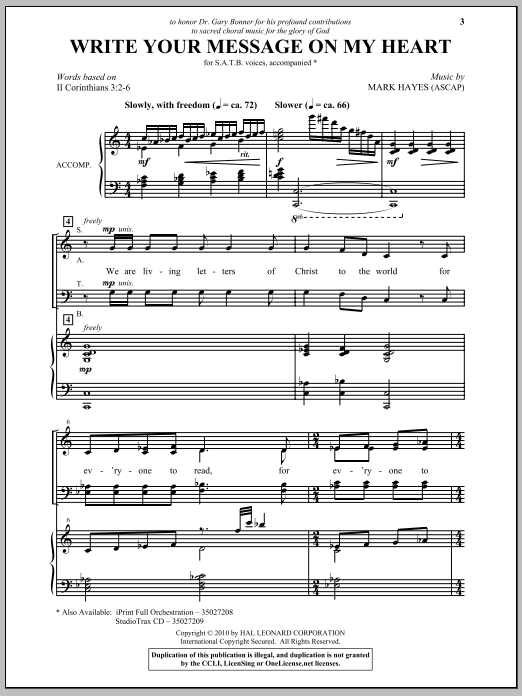 Mark Hayes Write Your Message On My Heart Sheet Music Notes & Chords for SATB - Download or Print PDF