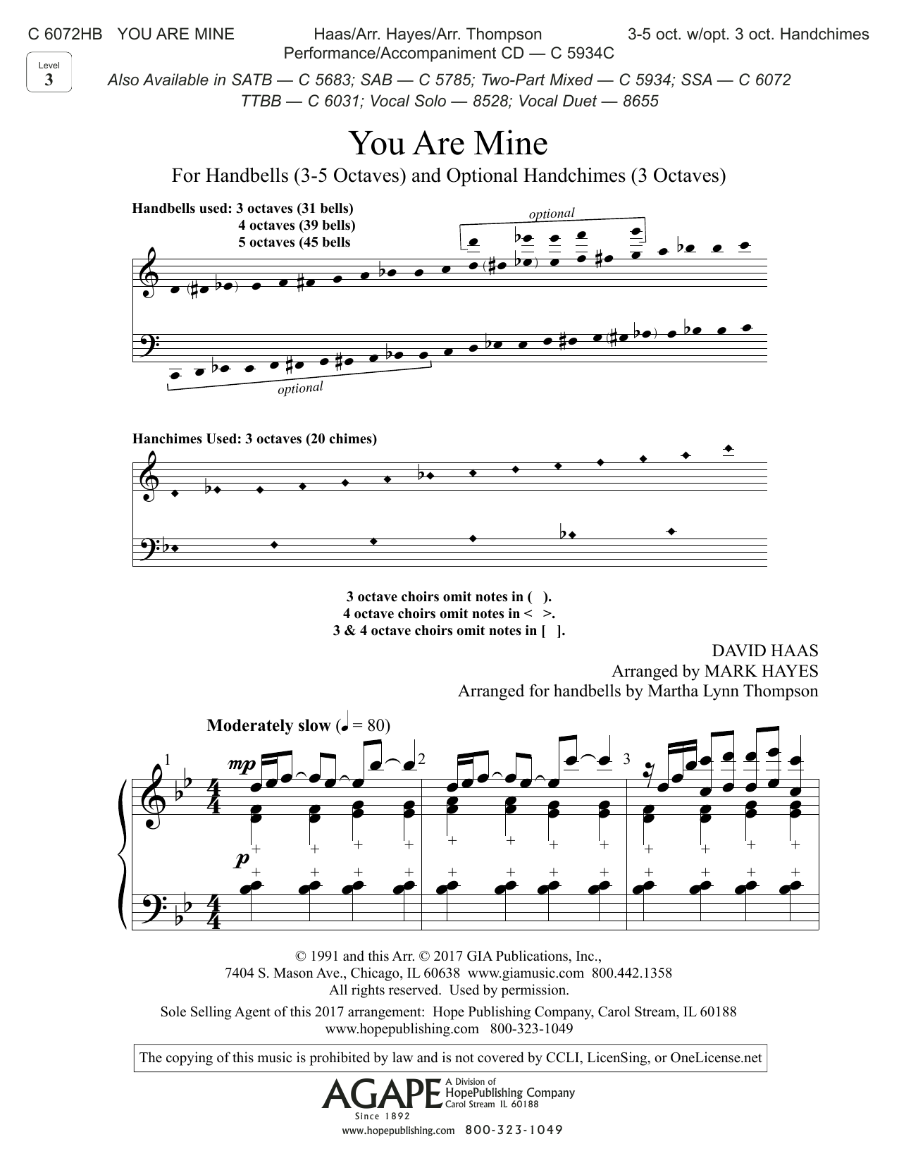Mark Hayes You Are Mine - Handbells Sheet Music Notes & Chords for Choir Instrumental Pak - Download or Print PDF