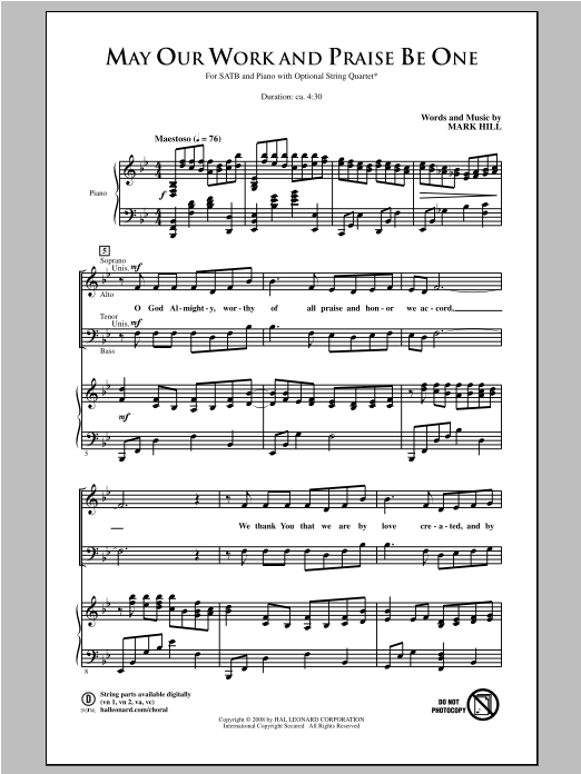 Mark Hill May Our Work And Praise Be One Sheet Music Notes & Chords for SATB - Download or Print PDF